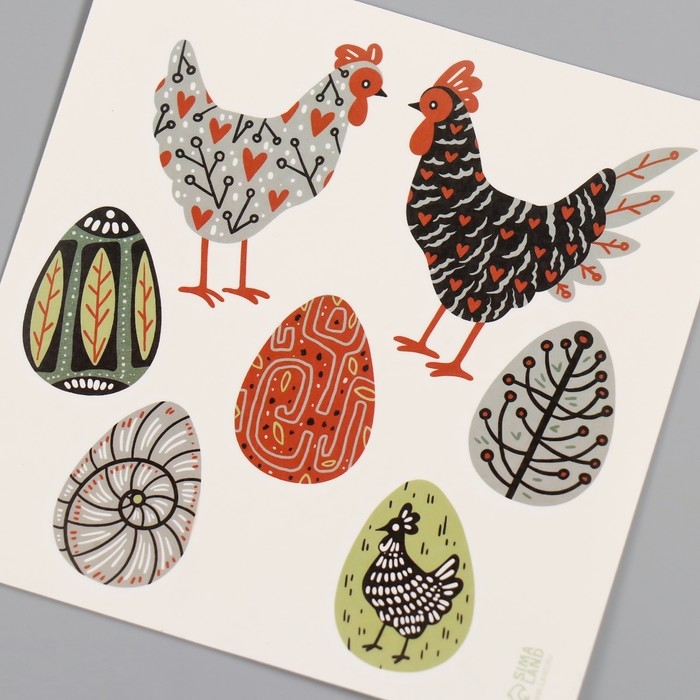 Татуировка на тело цветная Татуировка на тело цветная "Курочки и яйца. Стилизация" 10х10 см