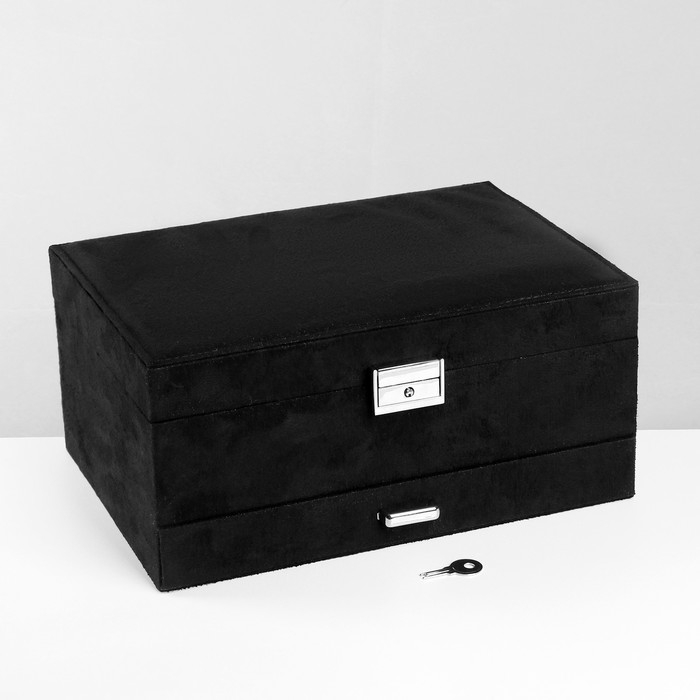 Подставка для украшений «Шкатулка» 2-х уровневая, флок, 24,5×17×12 см, цвет чёрный Подставка для украшений «Шкатулка» 2-х уровневая, флок, 24,5×17×12 см, цвет чёрный