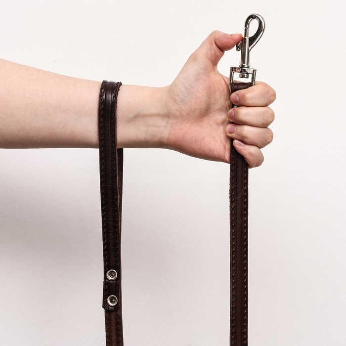 Поводок кожаный однослойный тиснёный, удлиненный,  2 м х 1,6 см  коричневый Поводок кожаный однослойный тиснёный, удлиненный,  2 м х 1,6 см  коричневый