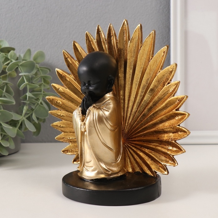 Сувенир полистоун  Сувенир полистоун "Маленький хотей - молитва. Пальмовый лист" золото и чёрный 18х9х18 см