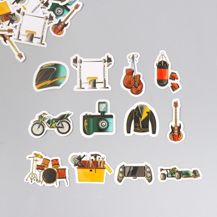 Наклейки для творчества Наклейки для творчества "Мужские увлечения" тиснение серебро набор 48 шт 9х7х0,8 см