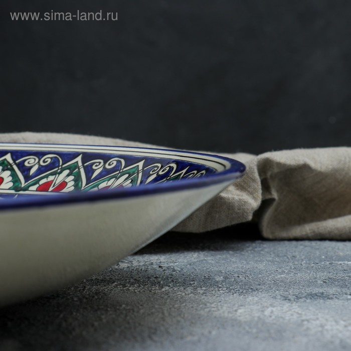 Ляган Риштанская Керамика "Цветы", 41 см, синий