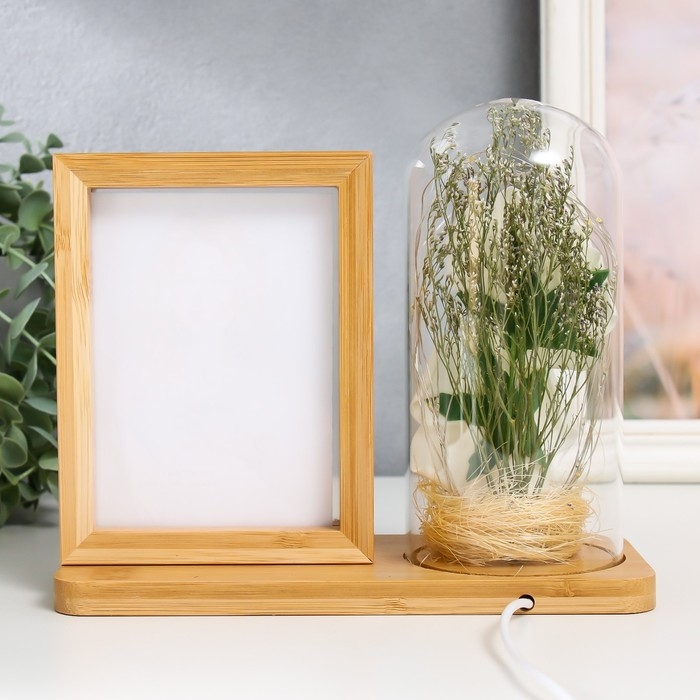 Фоторамка дерево 9х13 см с подсветкой "Белые розы в колбе" USB 9,5х21х17,5 см