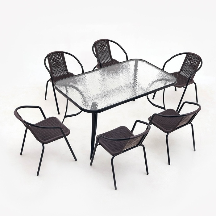 Набор садовой мебели: Стол 150 х 90 х 73 и 6 стульев коричневого цвета Набор садовой мебели: Стол 150 х 90 х 73 и 6 стульев коричневого цвета