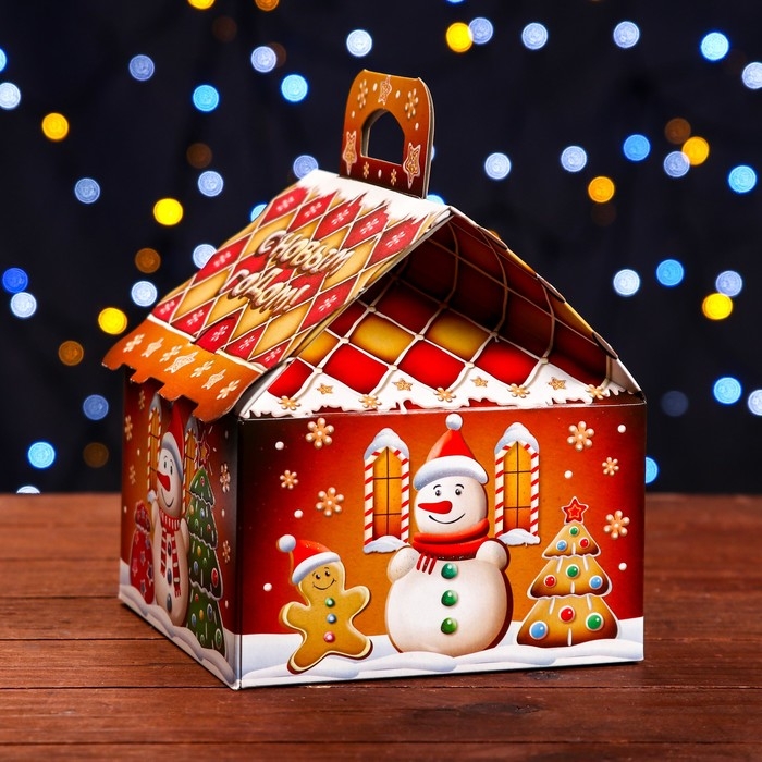 Новый год. Подарочная коробка Новый год. Подарочная коробка "Пряничный" 16 х 16 х 22 см.