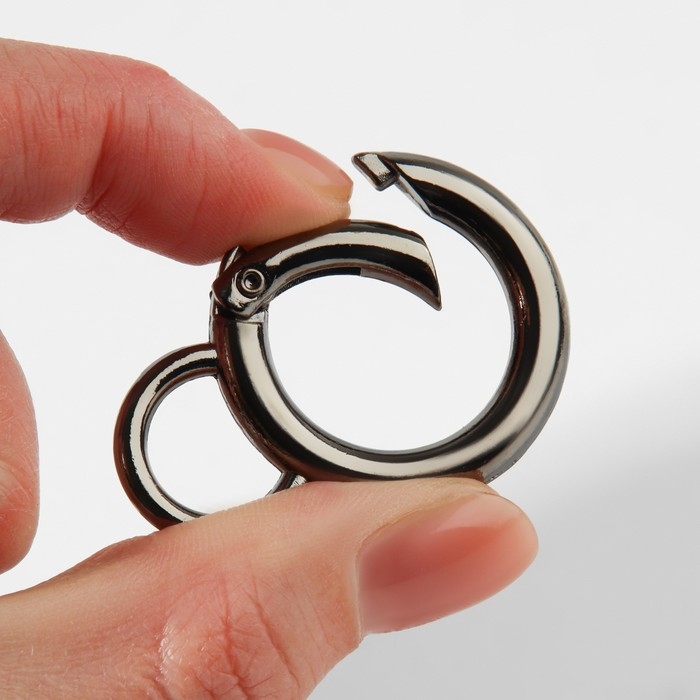 Кольцо-карабин, 37 мм, d = 27/19 мм, толщина - 4 мм, с креплением 12 × 3 мм, 5 шт, цвет чёрный никель Кольцо-карабин, 37 мм, d = 27/19 мм, толщина - 4 мм, с креплением 12 × 3 мм, 5 шт, цвет чёрный никель