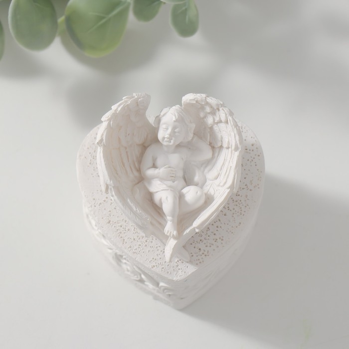 Шкатулка полистоун  Шкатулка полистоун "Белоснежный ангел спит в крыльях" 5,5х5,2х5,7 см