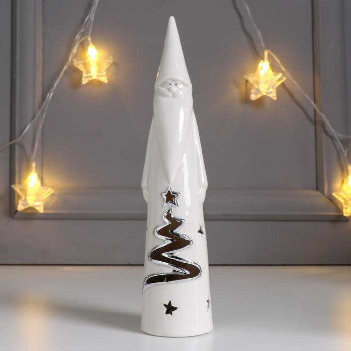 Сувенир керамика световой Сувенир керамика световой "Дедушка Мороз с ёлочкой на шубе" серебро 25х5,7х5,7 см