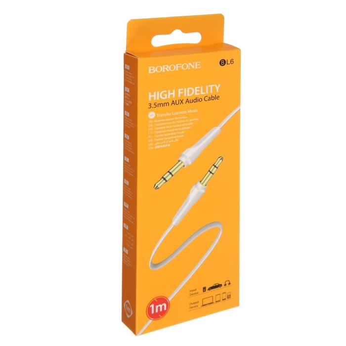 Кабель аудио AUX Borofone BL6, Jack 3.5 мм(m)-Jack 3.5 мм(m), TPE оплётка, 1 м, белый Кабель аудио AUX Borofone BL6, Jack 3.5 мм(m)-Jack 3.5 мм(m), TPE оплётка, 1 м, белый