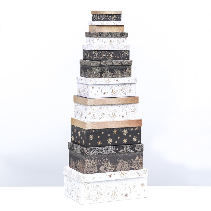 Набор подарочных новогодних коробок 10 в 1 "Счастья в Новом году", 30,5 х 20 х 13 - 12 х 6,5 х 4 см. Новый год