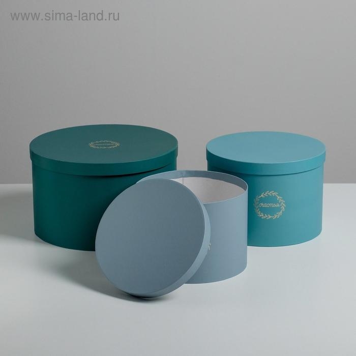 Набор шляпных коробок для цветов 3 в 1, упаковка подарочная, «Бирюза», 18 х 13 см - 25 х 15 см