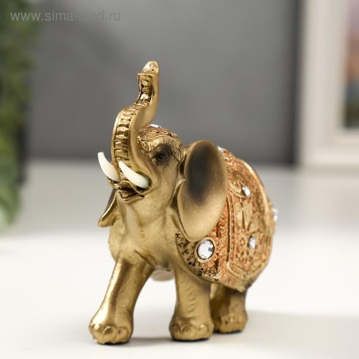 Сувенир полистоун Сувенир полистоун "Слонёнок в золотой попоне с кристаллами" 10,5х11х4,5 см