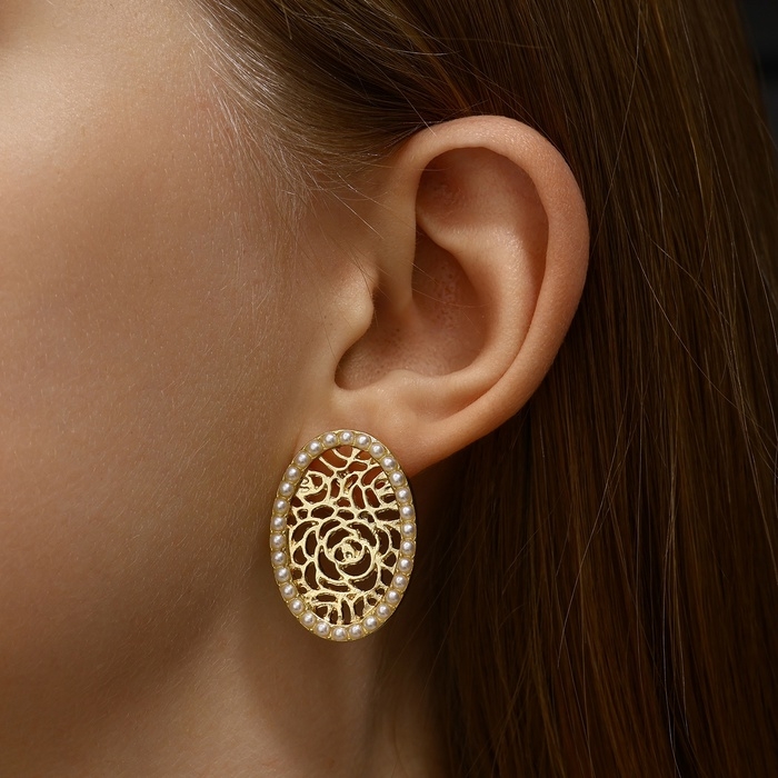 Серьги с жемчугом Серьги с жемчугом "Ажур" грациозная, цвет белый в золоте