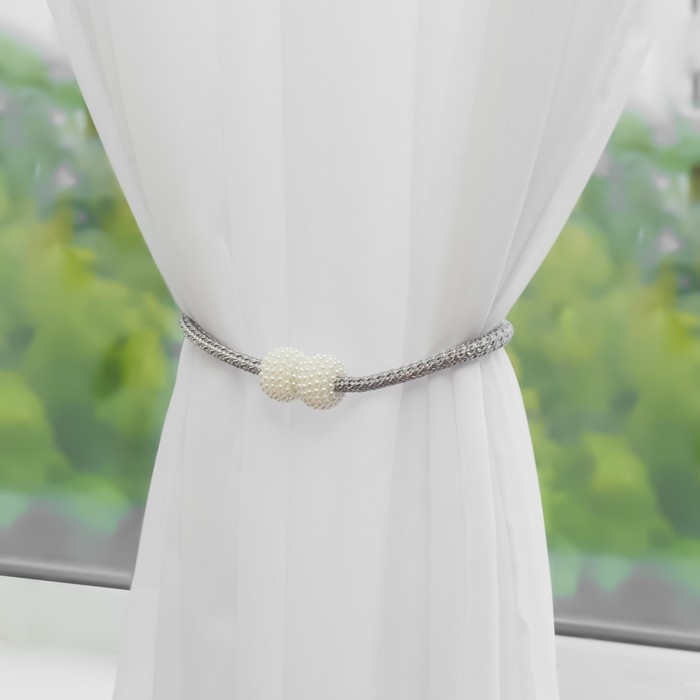 Подхват для штор «Шарики из бисера», d = 3 × 40 см, цвет белый/светло-серый Подхват для штор «Шарики из бисера», d = 3 × 40 см, цвет белый/светло-серый