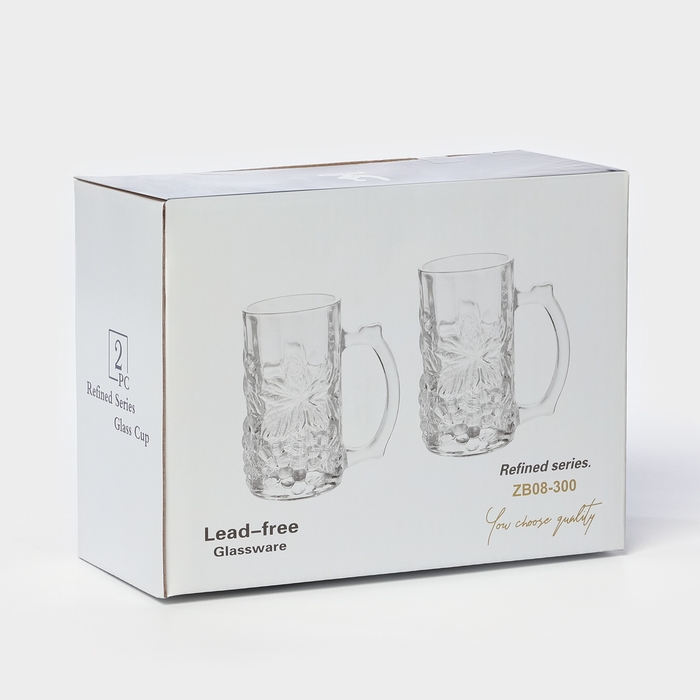 Набор стеклянных кружек, 355 мл, d=7,4 см, h=11,3 см, 2 шт Набор стеклянных кружек, 355 мл, d=7,4 см, h=11,3 см, 2 шт