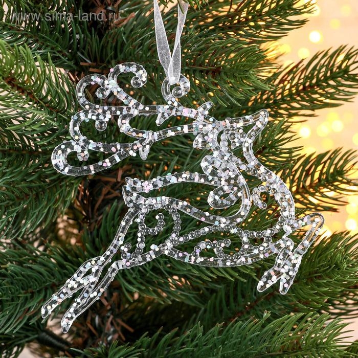 Украшение ёлочное Украшение ёлочное "Олень в прыжке - магия" 13х12 см, прозрачный