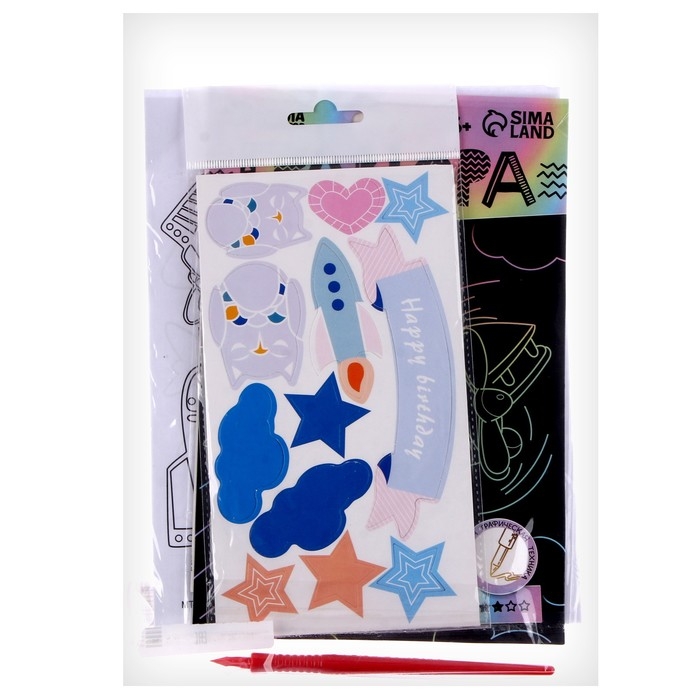 Набор для творчества: изготовление топперов, раскраска-наклейки и гравюра «Космос» Набор для творчества: изготовление топперов, раскраска-наклейки и гравюра «Космос»