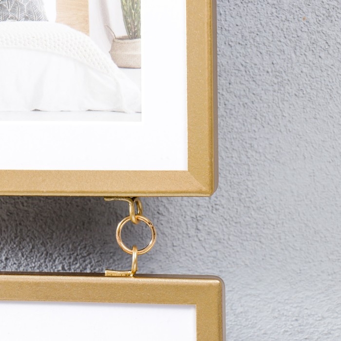 Фоторамка металл на 3 фото 10х15 см  Фоторамка металл на 3 фото 10х15 см "Лофт. Строгие линии" золото, паспарту 44х18,5 см