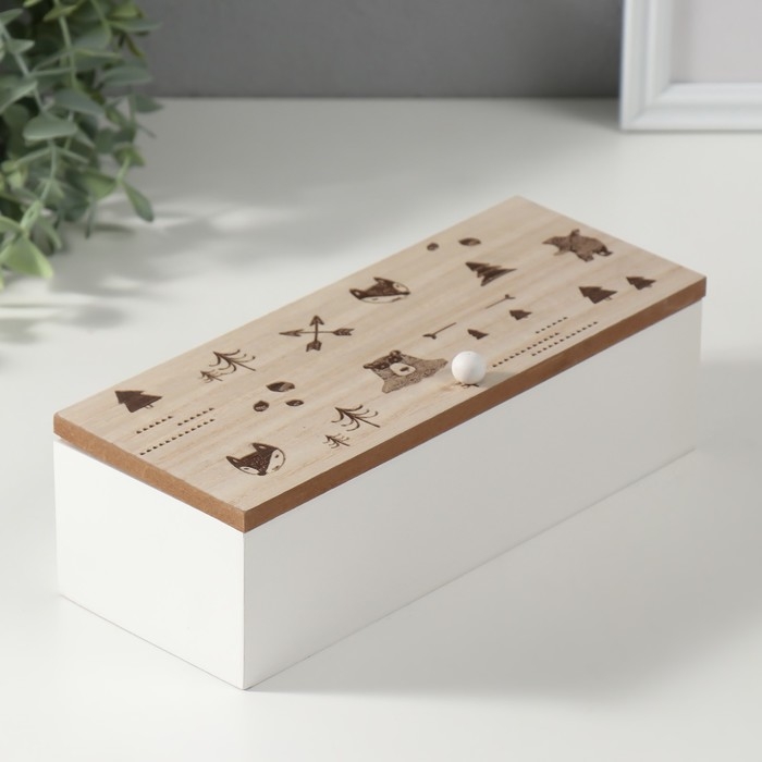 Шкатулка дерево с делениями "Лесные звери" 23х9х8,3 см