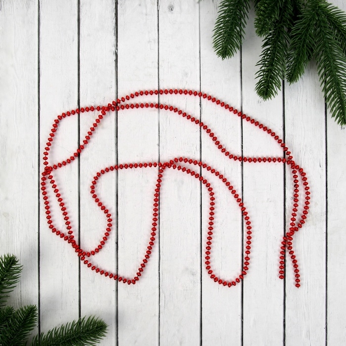 Бусы на ёлку 2 м d-4 мм Бусы на ёлку 2 м d-4 мм "Бусинки" красный