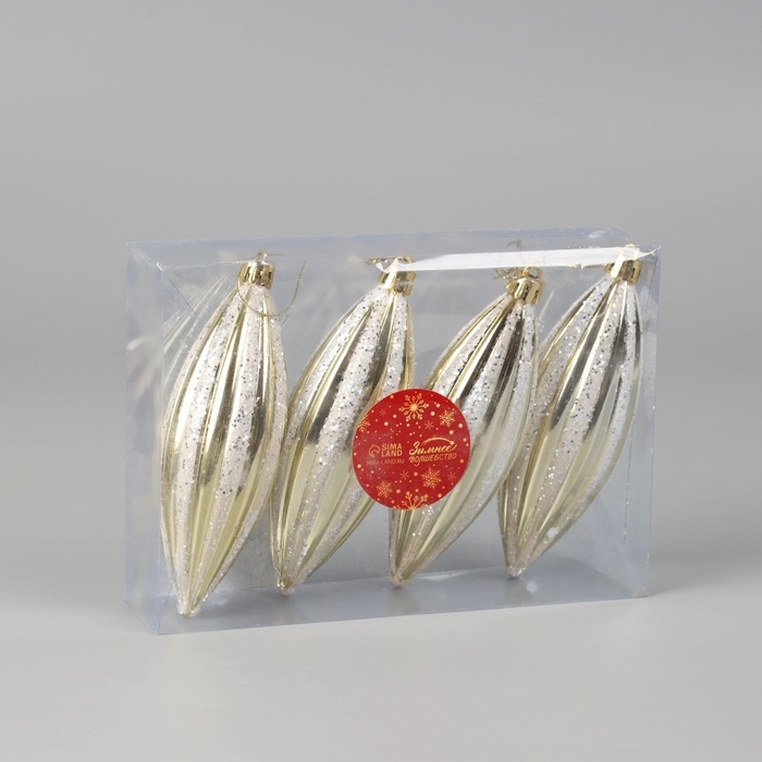 Украшение ёлочное Украшение ёлочное "Сосулька полосатая блеск" (набор 4 шт) 13,5х4,5 см, золотисто-белый