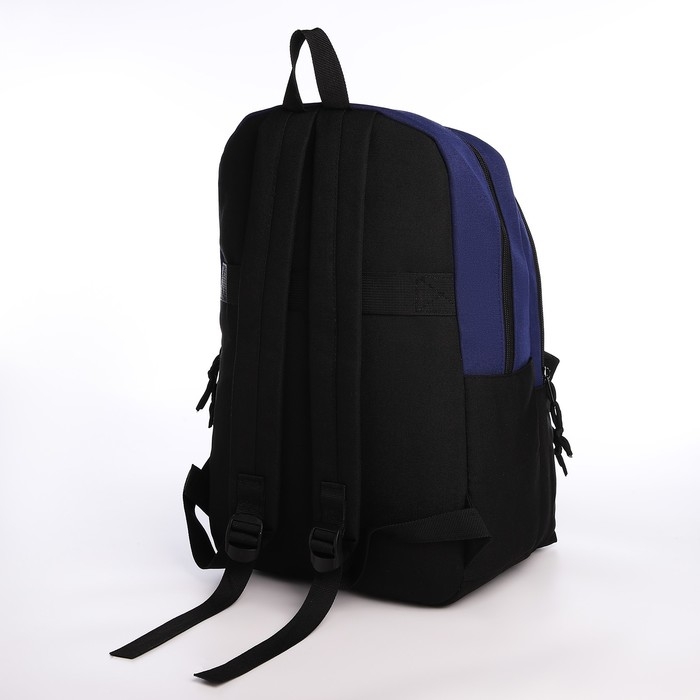 Рюкзак школьный из текстиля на молнии, 3 кармана, сумка, держатель для чемодана, цвет чёрный/синий Рюкзак школьный из текстиля на молнии, 3 кармана, сумка, держатель для чемодана, цвет чёрный/синий