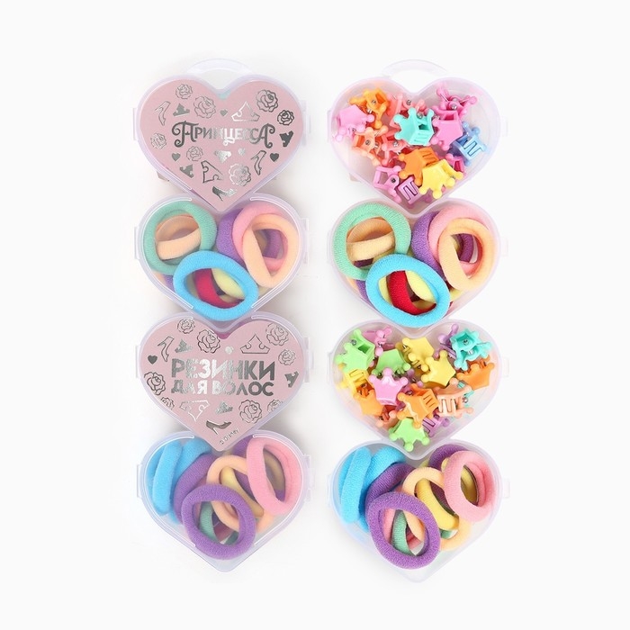 Набор подарочный, резинка для волос 20 шт, заколка крабик 20 шт, Принцессы Набор подарочный, резинка для волос 20 шт, заколка крабик 20 шт, Принцессы