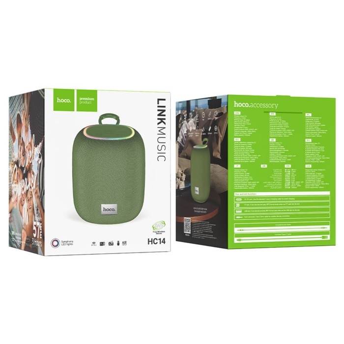 Портативная колонка Hoco HC14, 5 Вт, BT 5.2, FM, AUX, 1200 мАч, зелёная Портативная колонка Hoco HC14, 5 Вт, BT 5.2, FM, AUX, 1200 мАч, зелёная