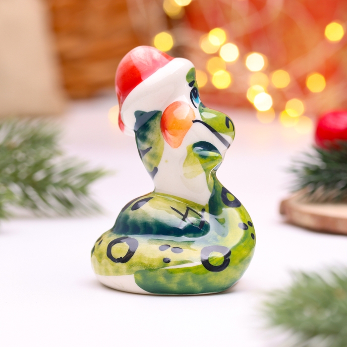 Новый год. Сувенир символ года «Змейка в шапке», большая, гжель, цветная Новый год. Сувенир символ года «Змейка в шапке», большая, гжель, цветная