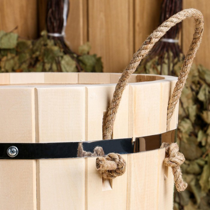 Запарник-ведро из липы, 13 л, пластиковая вставка, нержавеющий обод,  Запарник-ведро из липы, 13 л, пластиковая вставка, нержавеющий обод, "Еловая ветка"