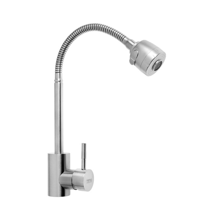 Смеситель для кухни ZEIN Z2390, гибкий излив, картридж керамика 40 мм, нерж. сталь, сатин Смеситель для кухни ZEIN Z2390, гибкий излив, картридж керамика 40 мм, нерж. сталь, сатин
