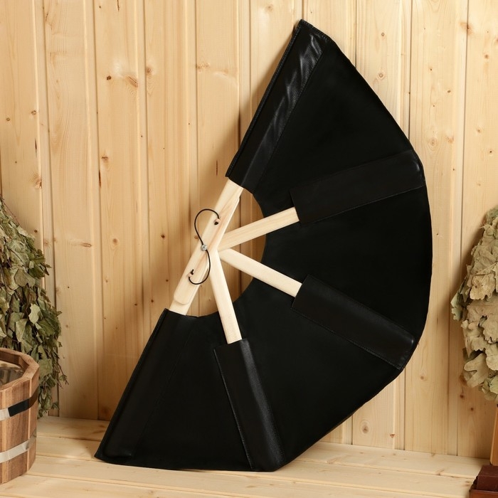 Веер банный для разгона пара черный, кожа Веер банный для разгона пара черный, кожа