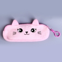 Пенал школьный «Кошечка», мягкий, 20×6.5 см, плюш, розовый
