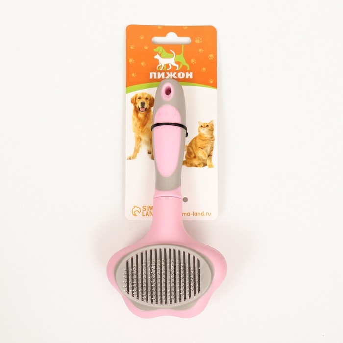 Пуходёрка пластиковая с функцией самоочистки, 9 х 18,5 см, розовая