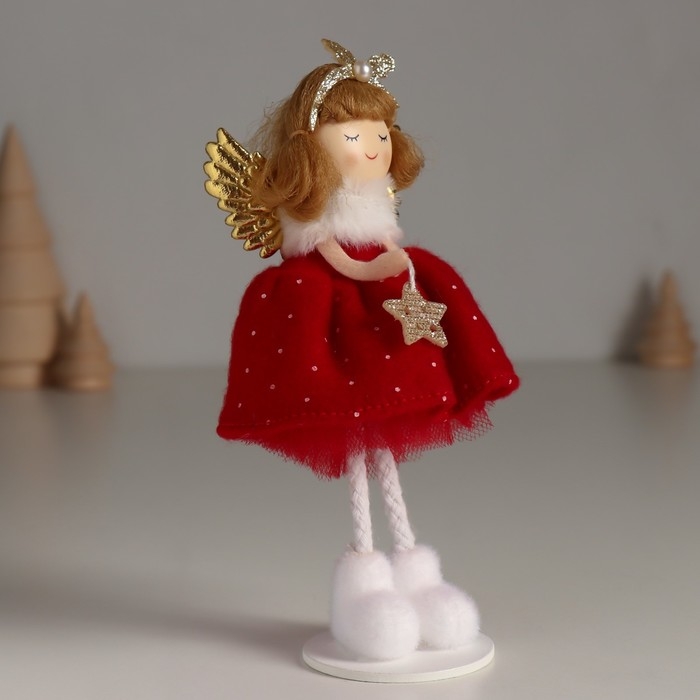 Кукла интерьерная Кукла интерьерная "Ангелочек в красном платье, со звёздочкой" 5х7,2х15,5 см