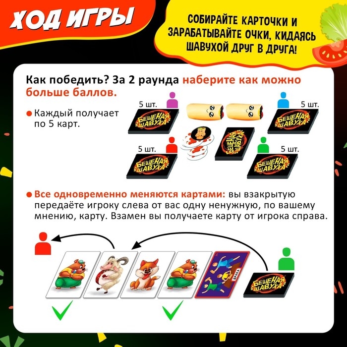 Настольная игра «Бешеная шавуха», 6 игроков, 7+ Настольная игра «Бешеная шавуха», 6 игроков, 7+