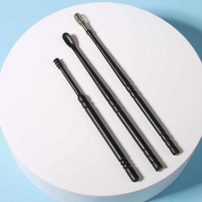 Набор для чистки ушей, 3 предмета, в пластиковом футляре, 10,5 × 3 × 1 см, цвет чёрный Набор для чистки ушей, 3 предмета, в пластиковом футляре, 10,5 × 3 × 1 см, цвет чёрный