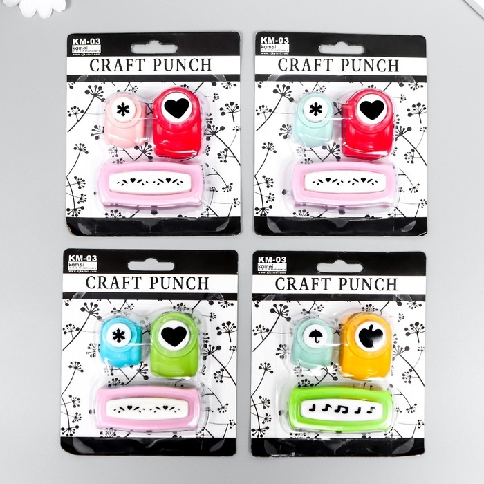 Набор фигурных дыроколов из 3 шт 11,5х13 см рис 1,6 см, 1 см, 4,5 см МИКС