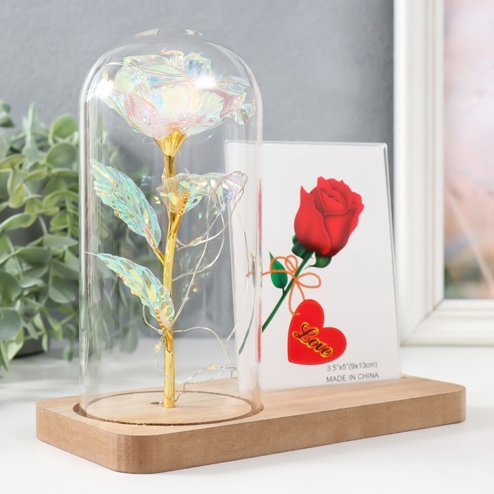 Фоторамка 9х13 см свет  Фоторамка 9х13 см свет "Голография. Роза в колбе" от батареек 2хLR1130 9,8х19,5х18 см