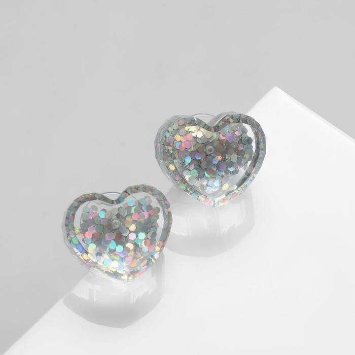 Серьги пластик «Карамель» сердце конфетти, цвет белый Серьги пластик «Карамель» сердце конфетти, цвет белый