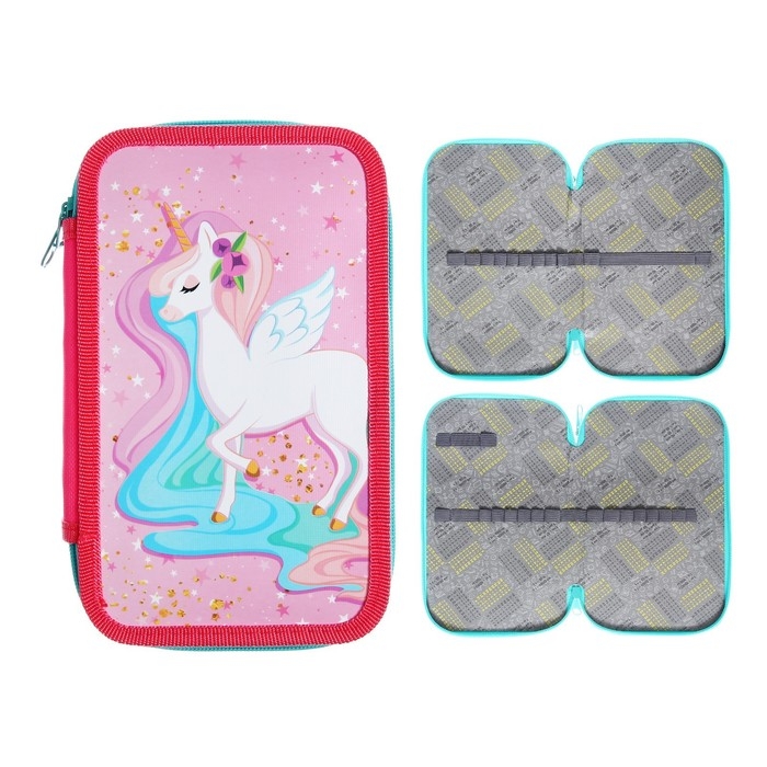 Пенал 2 секции, 125 х 205 х 40 мм, Calligrata 30П26/2 Пенал 2 секции, 125 х 205 х 40 мм, Calligrata 30П26/2 "Сказочный единорог", ламинированный картон