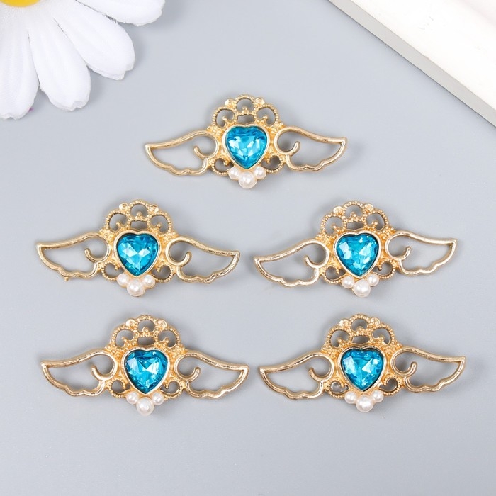 Декор для творчества металл, пластик Декор для творчества металл, пластик "Крылатое сердце. Топаз" золото набор 5 шт 4х2 см