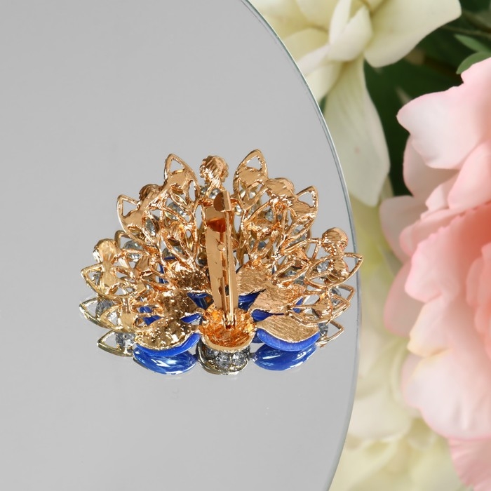 Брошь «Павлин» с пушистым хвостом, цвет синий в золоте Брошь «Павлин» с пушистым хвостом, цвет синий в золоте