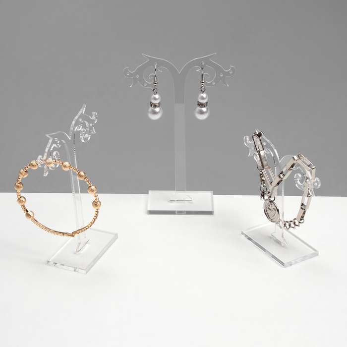 Подставка под серьги ажурная, набор 3 шт., h=8,5, 10, 12 см, цвет прозрачный Подставка под серьги ажурная, набор 3 шт., h=8,5, 10, 12 см, цвет прозрачный