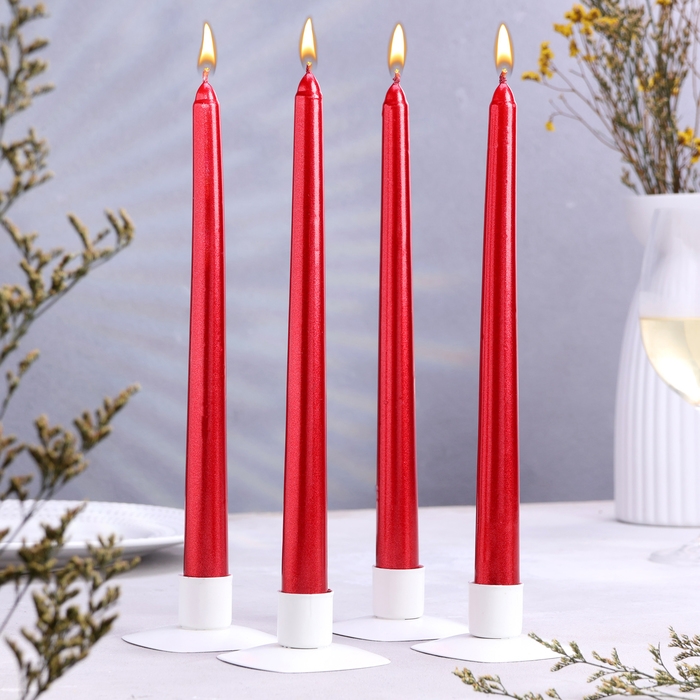 Свеча античная, 2,3х 25 см, 4 шт, лакированная, красный металлик Свеча античная, 2,3х 25 см, 4 шт, лакированная, красный металлик
