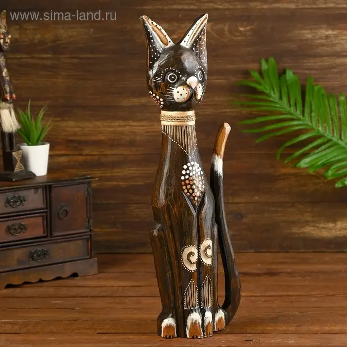 Сувенир дерево  Сувенир дерево "Кошка коричневая с узором" 7х17х50 см