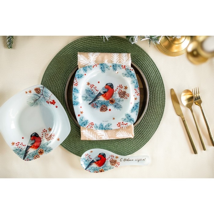 Подставка под ложку новогодняя Дорого внимание «Снегирь», 21,4 х 7,5 см, стекло Подставка под ложку новогодняя Дорого внимание «Снегирь», 21,4 х 7,5 см, стекло