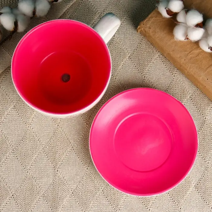 Горшок для цветов &laquo;Эмма&raquo;, 1.3 л, 19&times;15&times;10 см, керамический, с поддоном, белый, розовый, Greengo