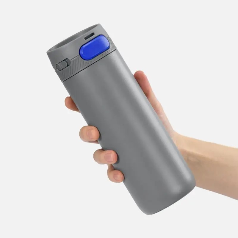 Термостакан X1 с цветной кнопкой, серый с синим