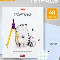 Предметная тетрадь по геометрии Hatber &laquo;Приключения кота Пирожка&raquo;, 48 листов, в клетку, со справочным материалом, обложка из мелованной бумаги